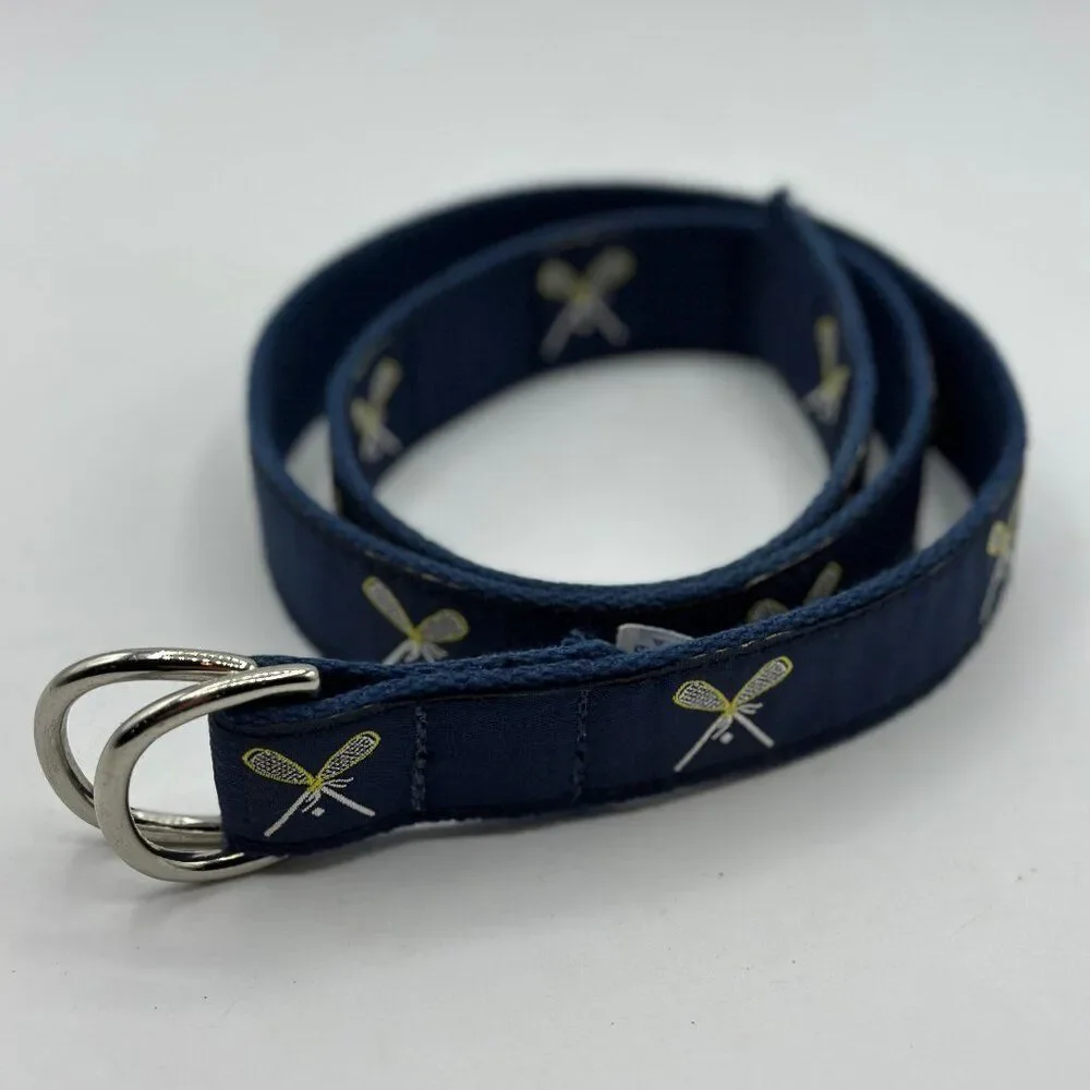 Preston Canvas Lacrosse Silver D-Ring Preppy Belt Blue Size Small